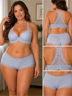 Maidenform Light Blue Lace Racerback Bra & Boyshort Set